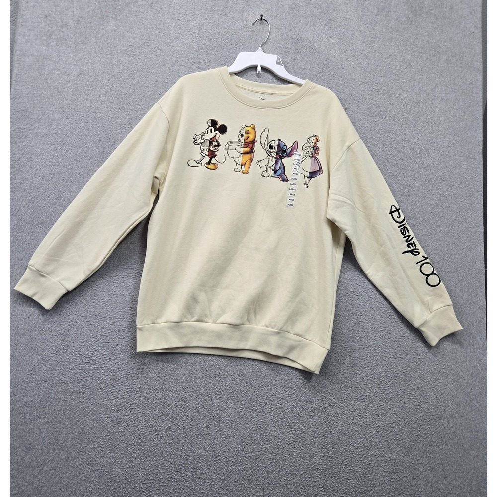 Disney Women Sweatshirt L Beige 100 Years Celebration Embroidered Characters NWT